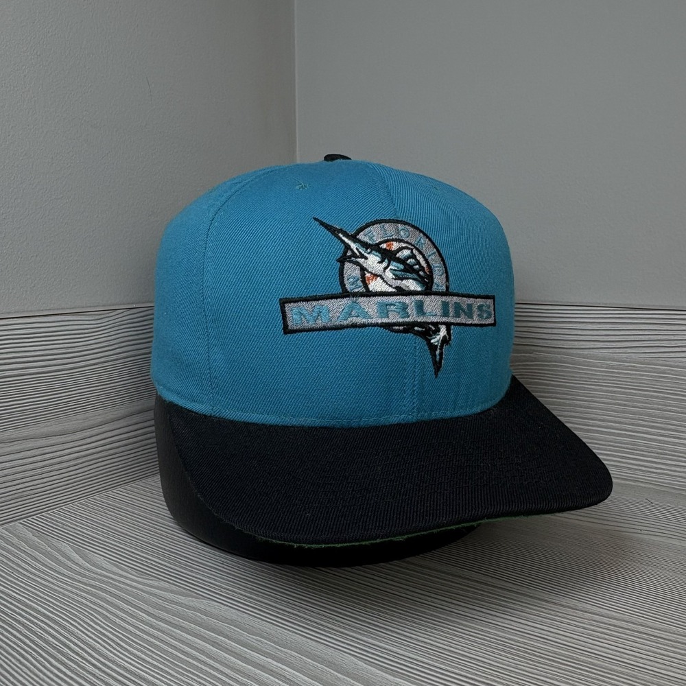Vintage 90's Florida Marlines Baseball Hat Nutmeg Needle MLB Snapback Adjustable